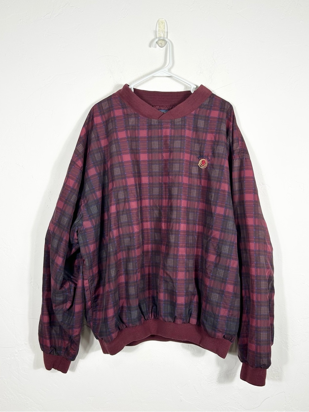 Vintage 90s Wrangler Twenty X Plaid Pullover Windbreaker Jacket XXL Burgundy
